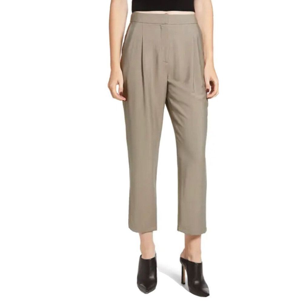 Leith Pleat High Waist Ankle Trouser Pants Size XL Minimalist Tan‎ NWT